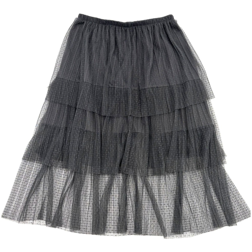 Wild Fable Midi Skirt Large Gray Mesh Tiered Ruffle Lined Fairy Whimsy